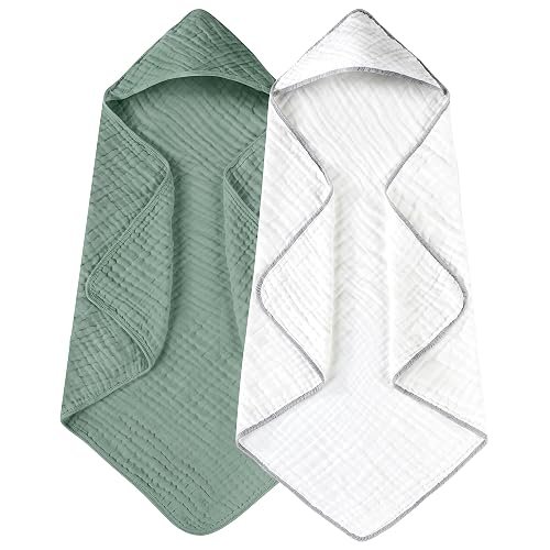 Yoofoss Hooded Baby Towels 2 Pack | 100% Organic Muslin Cotton Baby Bath Towels